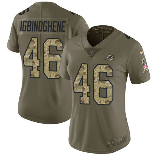 Nike Miami Dolphins #46 Noah Igbinoghene Olive Camo Women Stitched NFL Limited 2017 Salute To Service Jersey->women nfl jersey->Women Jersey